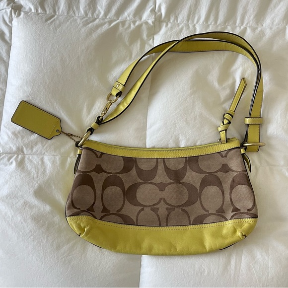Lime Green and Tan Coach Shoulder Purse - Picture 3 of 5